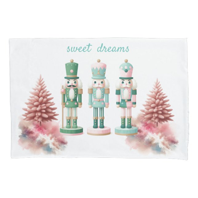 Enchanted Pastel Nutcrackers Watercolor Nature Pillowcase (Front)