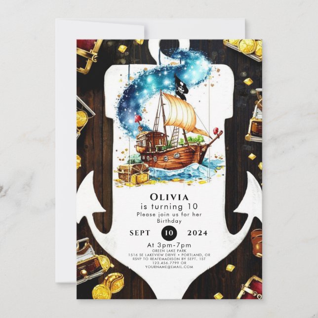 Enchanted Pastel Treasure Hunt Pirate Birthday Invitation (Front)