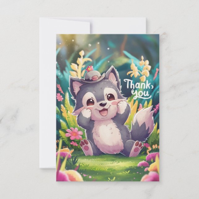 Enchanted Pastel Wolf Thank You Card (Front)