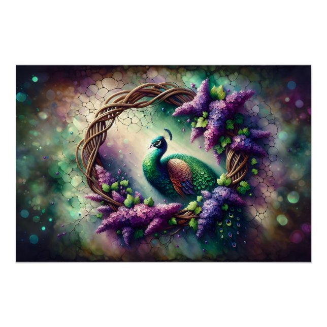 Enchanted Peacock Floral Wreath Poster (Front)