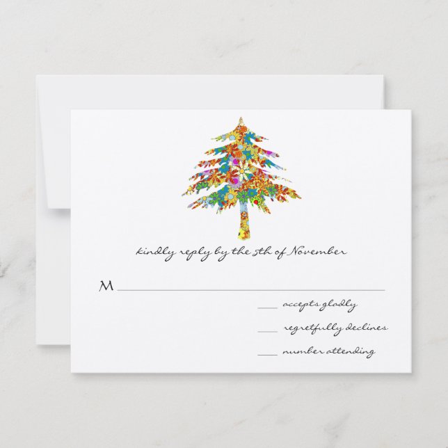 Enchanted Pine Tree Forest Wedding RSVP Card (Front)