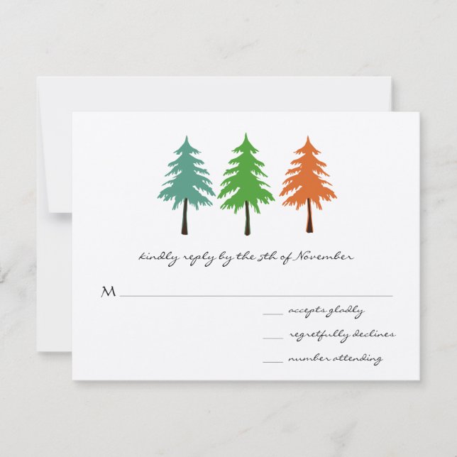 Enchanted Pine Tree Forest Wedding RSVP Card (Front)