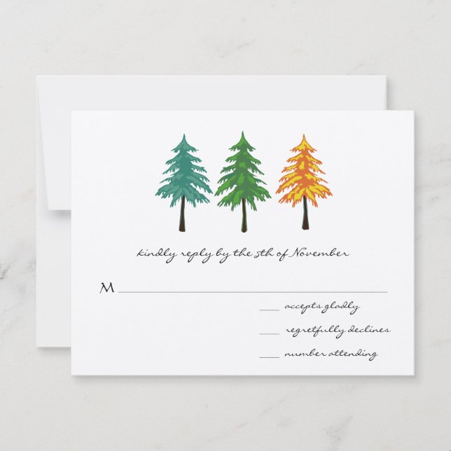 Enchanted Pine Tree Forest Wedding RSVP Card (Front)