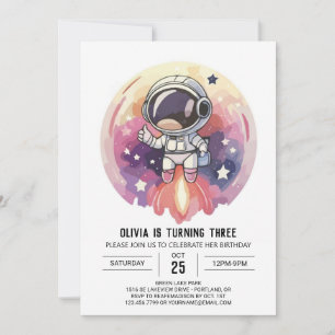 Enchanted Pink Adventure Astronaut Birthday Invitation