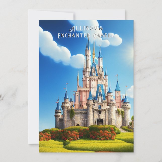 Enchanted Pink and Blue Castle Princess Crown    Invitation (Front)