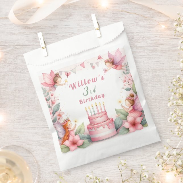 Enchanted Pink Fairy garden - Birthday  Favour Bags (Clipped)