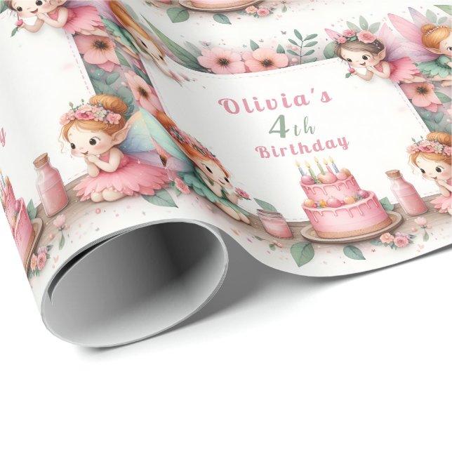 Enchanted Pink Fairy garden - Birthday  Wrapping Paper (Roll Corner)