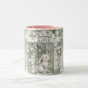 Enchanted Pink Floral Garden Bunny Dreams Two-Tone Coffee Mug