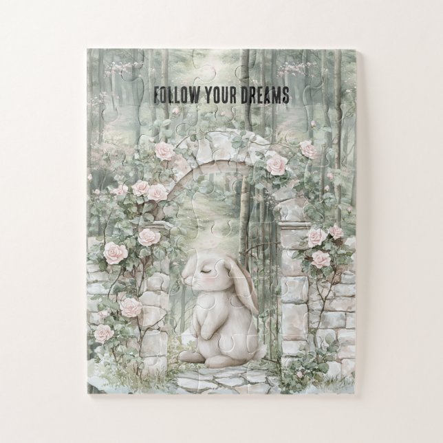 Enchanted Pink Floral Garden Bunny   Jigsaw Puzzle (Vertical)