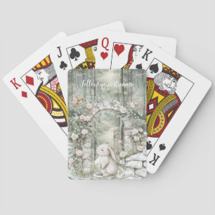 Enchanted Pink Floral Garden Bunny Playing Cards
