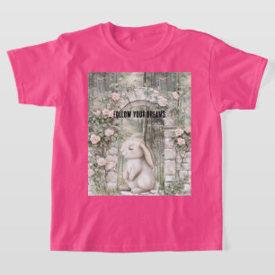 Enchanted Pink Floral Garden Bunny   T-Shirt