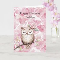 Enchanted Pink Floral Owl Birthday