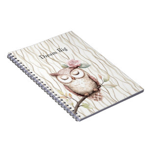 Enchanted Pink Flower Owl Notebook