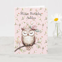 Enchanted Pink Roses Floral Owl Birthday