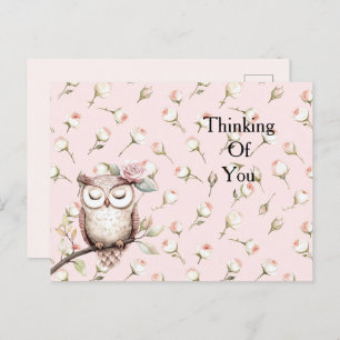  Enchanted Pink Roses Floral Owl Thinking of you Postcard