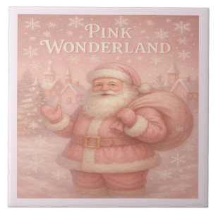 Enchanted Pink Wonderland Santa Ceramic Tile