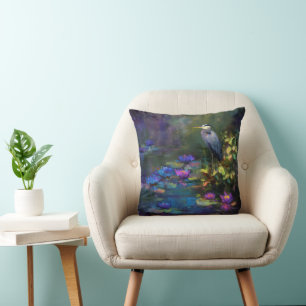 Enchanted Pond Water Lily Nature Watercolor Cushion