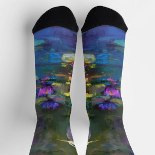 Enchanted Pond Water Lily Nature Watercolor Socks