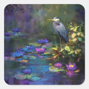 Enchanted Pond Water Lily Nature Watercolor Square Sticker