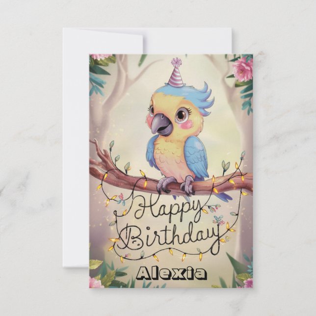 Enchanted Pretty Parrot Digital Birthday Card (Front)