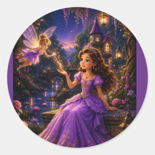 Enchanted Princess and Fairy Garden Castle Fantasy Classic Round Sticker