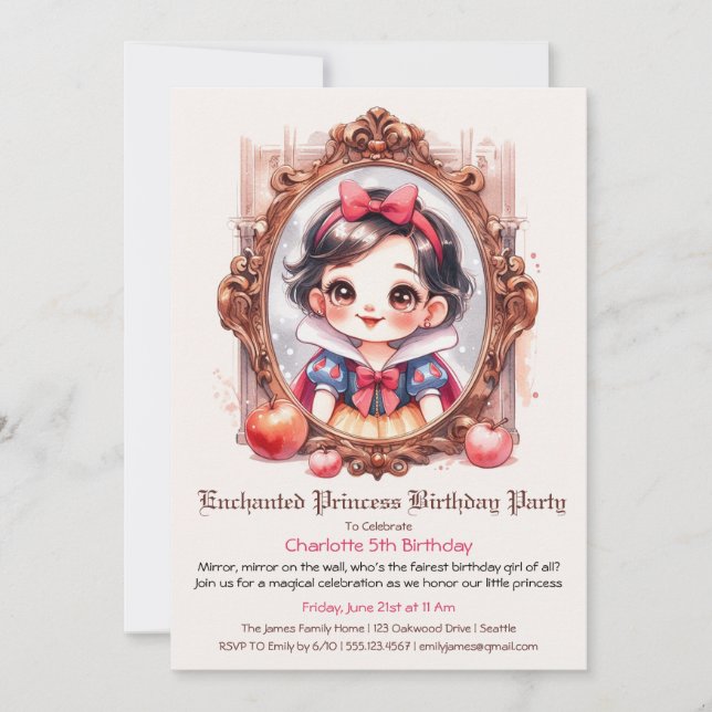 Enchanted Princess Birthday Invitation Snow WhitE (Front)