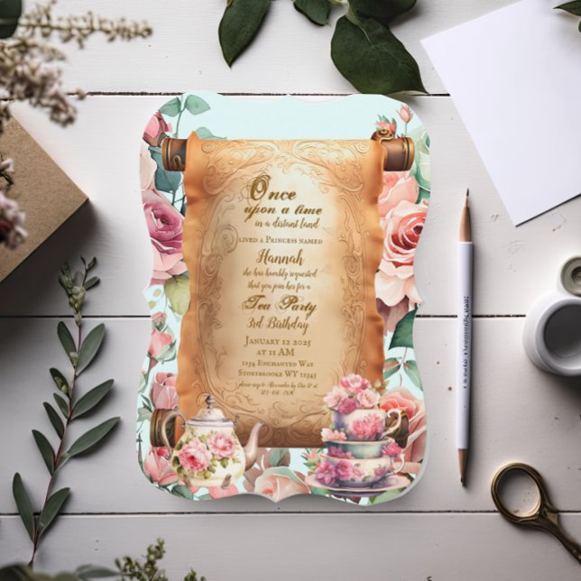 Enchanted Princess Turquoise Tea Party Birthday  Invitation (Creator Uploaded)