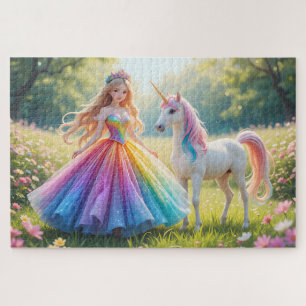 Enchanted Princess with Rainbow Dress & Unicorn Jigsaw Puzzle
