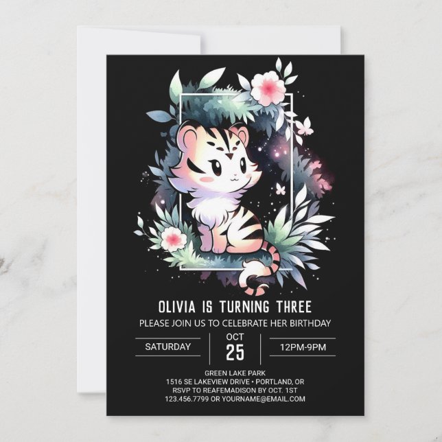 Enchanted Printable Tiger Birthday Invitation (Front)