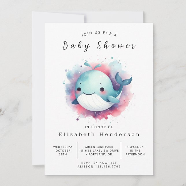 Enchanted Printable Whale Baby Shower Invitation (Front)