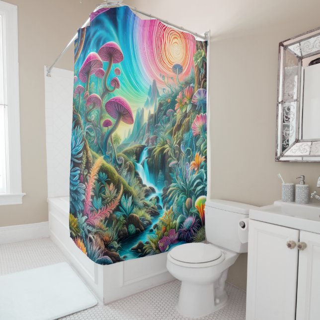 Enchanted Psychedelic Dreamscape Shower Curtain (In Situ)