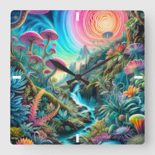 Enchanted Psychedelic Dreamscape Square Wall Clock