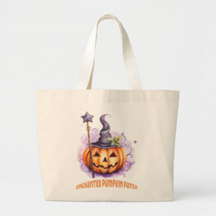 Enchanted Pumpkin Patch – Cute Jack-o’-Lantern Large Tote Bag