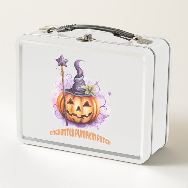 Enchanted Pumpkin Patch – Cute Jack-o’-Lantern Metal Lunch Box (Front)