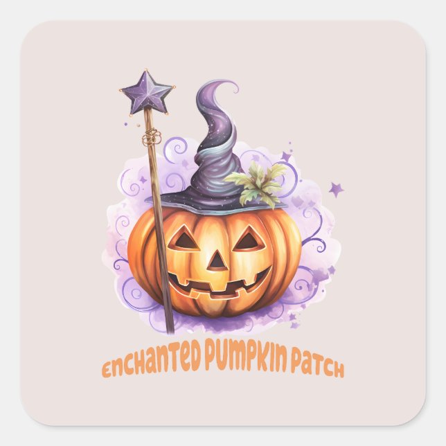 Enchanted Pumpkin Patch – Cute Jack-o’-Lantern Square Sticker (Front)