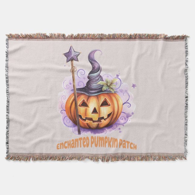 Enchanted Pumpkin Patch – Cute Jack-o’-Lantern Throw Blanket (Front)