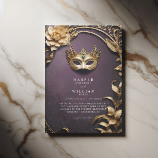 Enchanted purple and gold Masquerade Wedding Invitation