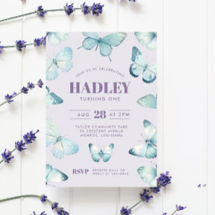 Enchanted Purple Blue Butterfly Girl Birthday Invitation