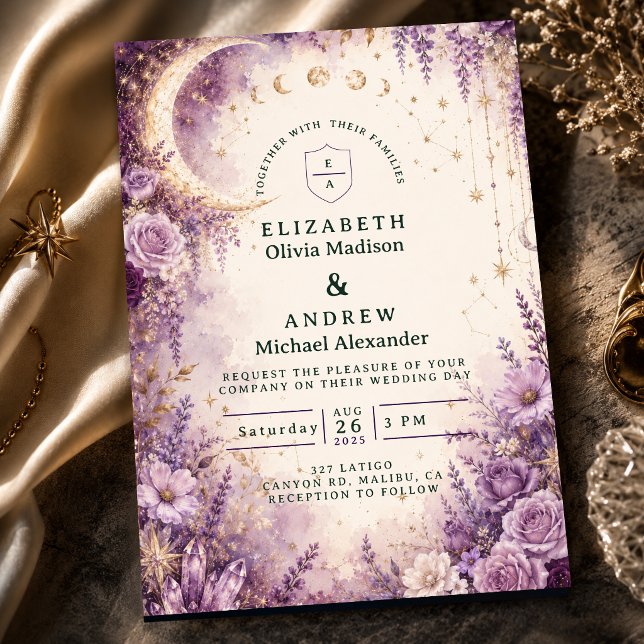 Enchanted Purple Celestial Wedding Invitation (Creator Uploaded)