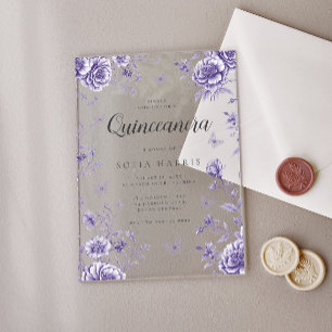 Enchanted  Purple Floral Quinceanera 15th Birthday Acrylic Invitations