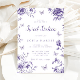 Enchanted Purple Floral Sweet 16 Party Invitation