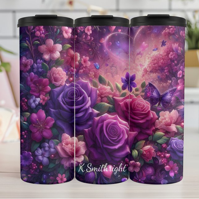  Enchanted Purple Garden Hearts Butterflies Thermal Tumbler (Creator Uploaded)