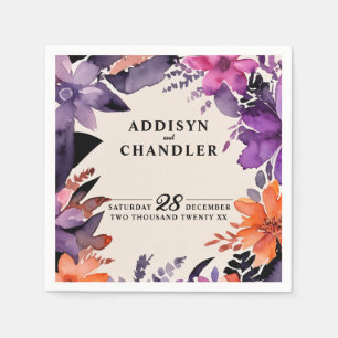 Enchanted Purple + Orange Floral Halloween Wedding Napkin