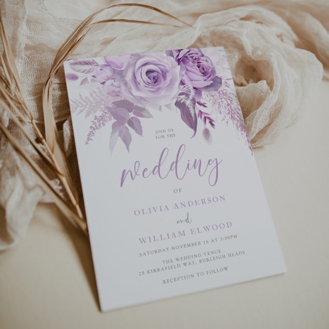 Enchanted Purple Roses Beautiful Wedding Invitation (Creator Uploaded)