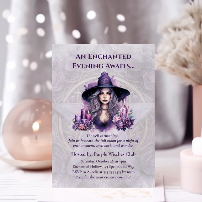 Enchanted Purple Witch Halloween Party Invitation  (Enchanted Purple Witch Halloween Party Invitation in a feminim witchy room)