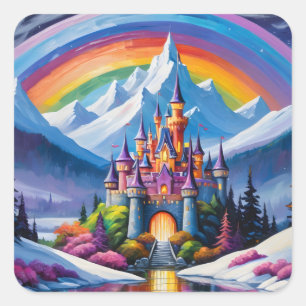 Enchanted rainbow castle square sticker
