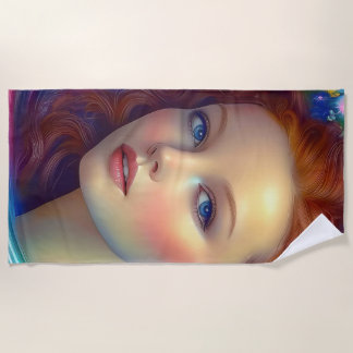 Enchanted Rainbow Hair Portrait Beach Towel