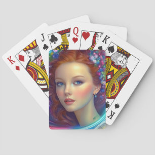 Enchanted Rainbow Hair Portrait Playing Cards