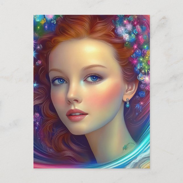 Enchanted Rainbow Hair Portrait Postcard (Front)