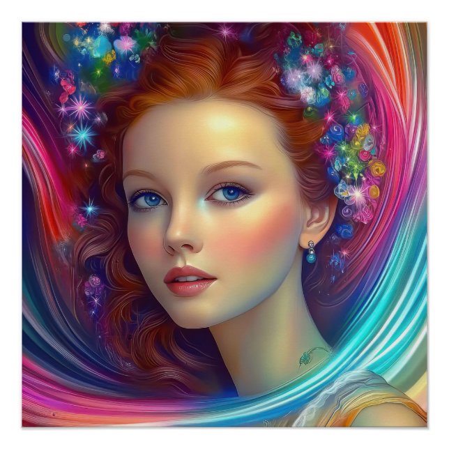 Enchanted Rainbow Hair Portrait Poster (Front)